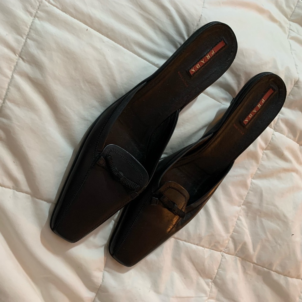 Woman’s black leather prada shoes